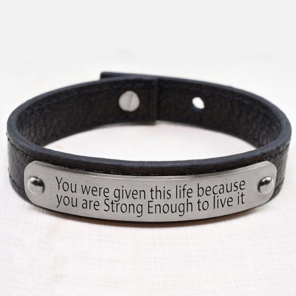Leather & Stainless Steel ‘Strong Enough’ Bracelet